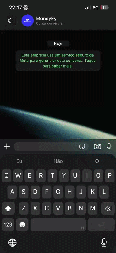 Demo de conversa no WhatsApp com MoneyFy